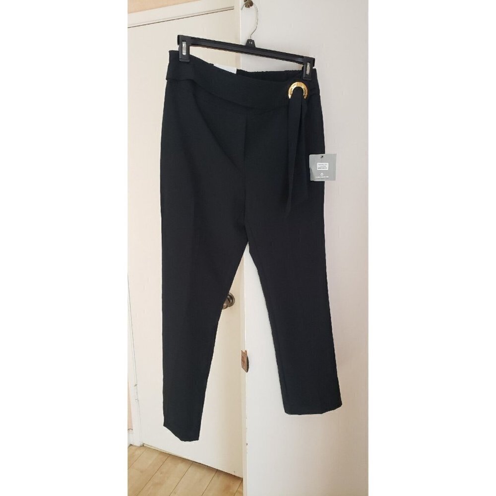 NWT $89  MARC NEW YORK BLACK STRAIT LEG PANT BRANDED BUCKLE SZ M - Picture 2 of 6